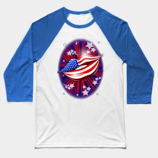 USA Flag Lipstick on Smiling Lips Baseball T-Shirt